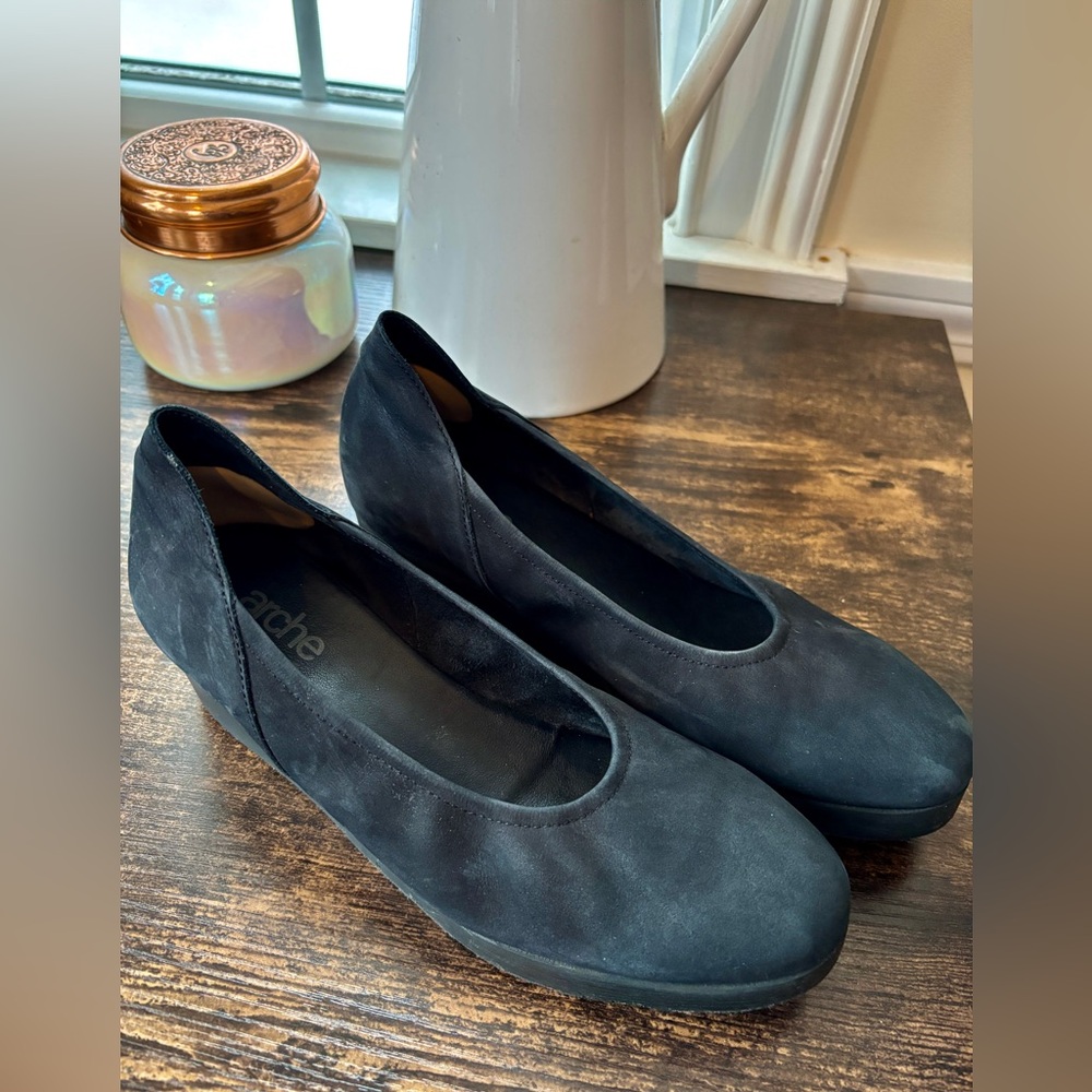 Arche Ballet Pumps with wedge block heel made in Italy, Suede size 37 - Picture 2 of 6